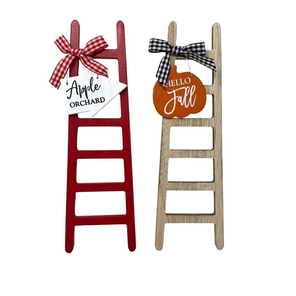 Fall Ladder Wood Decor Mini Sign Set 2pc Apple Orchard Autumn Rustic Tiered Tray